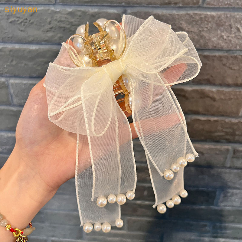 Siyuyan Nơ Ngọc Trai Lớn Tóc Lấy Kẹp Siêu Cổ Tích Gạc Ruy Băng Pin Lưng Nữ Phụ Kiện Cho Nữ VN