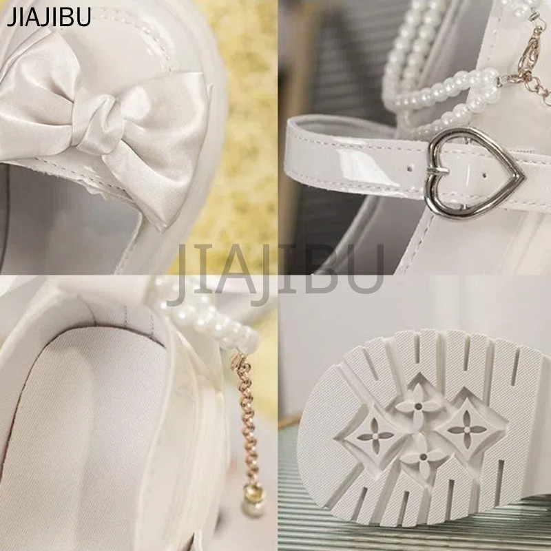 Size 34-46 Korean Fashion Bow Platform Mary Jane Shoes 45 Giày Nữ Cỡ Lớn 44 Giày Lolita Đồng Phục JK Đính Cườm Nhật Bản 43 Giày Đi Học Màu Đen 42 Giày Cosplay Gót Dày Khóa Trái Tim Kiểu Anh Beige Casual Princess Style Doll Shoes Giày Búp Bê Chống Trượt