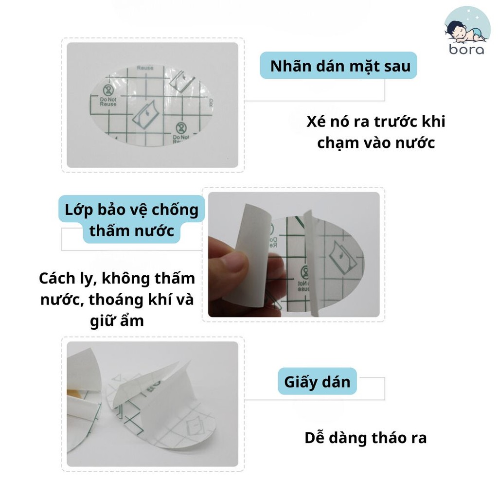 Miếng dán bịt tai chống nước cho bé đi tắm/đi bơi dùng 1 lần có màng PU siêu mỏng, có bông thấm nước [Set 20c có bông]
