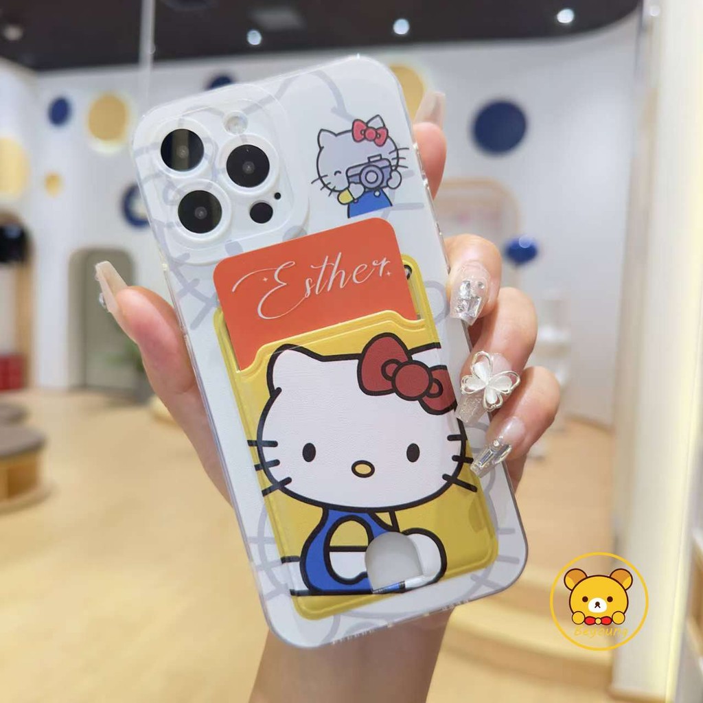 Vỏ gói thẻ Hello Kitty dễ thương cho Samsung Galaxy S24 S23 S22 Plus Ultra S23 FE F12 A30 F22 J7 Pro Prime 2017 Vỏ điện thoại mềm trong suốt chống rơi