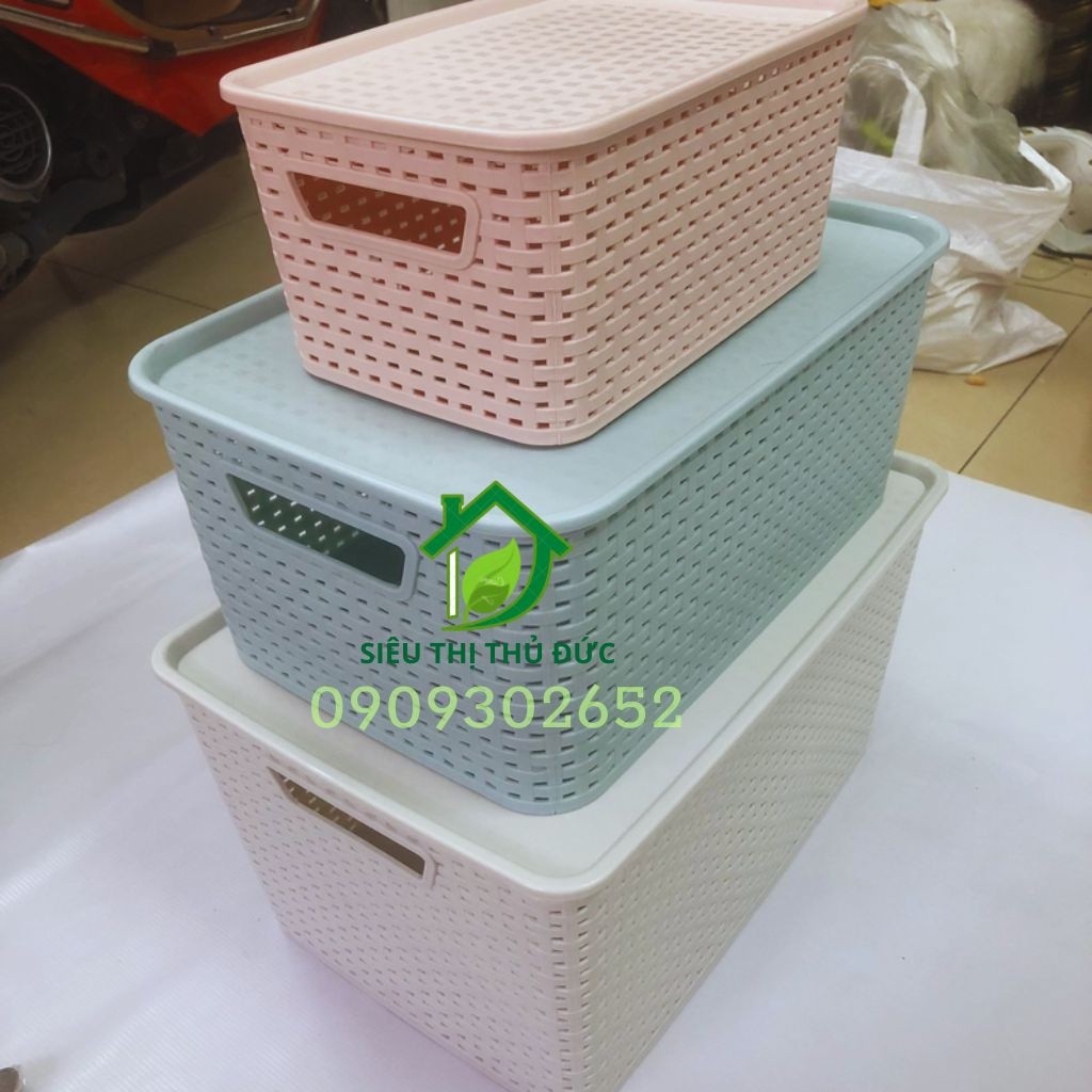 Rổ Nhựa Có Nắp Đậy 3 Size Việt Nhật, Giỏ Giả Mây Đựng Đồ Chơi, Quần Áo Có Nắp Kiểu Hàn Quốc Màu Sắc Nhẹ Nhàng