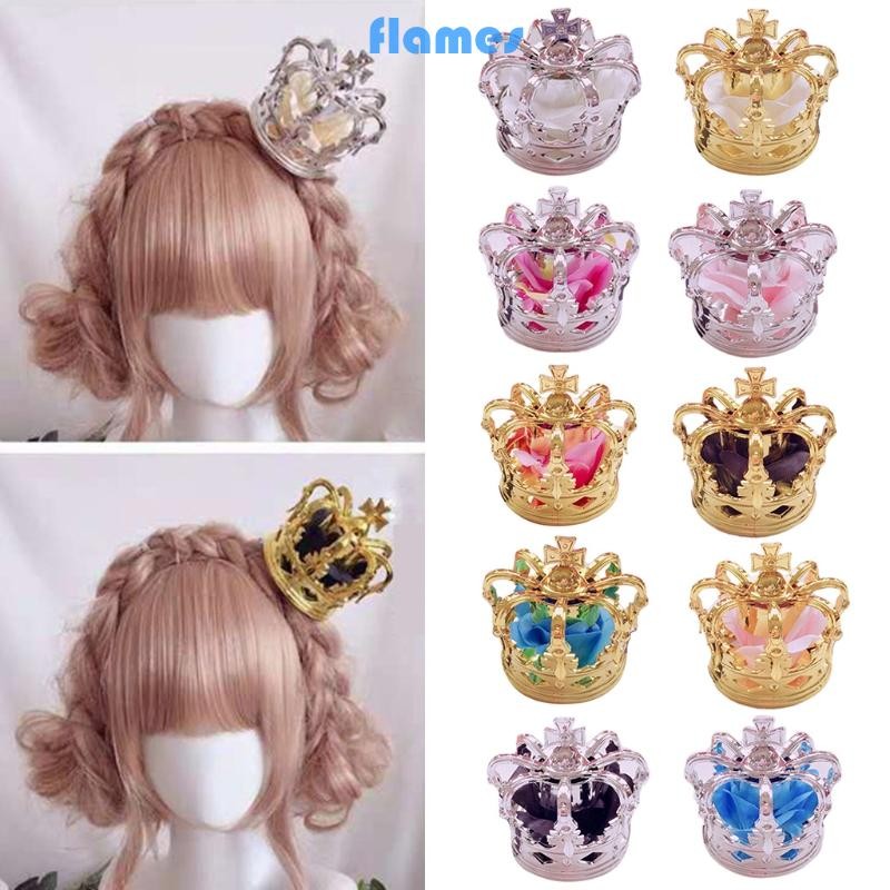 Fl Gothic Công Chúa 3D Tiara Vương Miện Luxuries Nhân Tạo Hoa Hồng Cosplay Mũ Đội Đầu Phụ Kiện Tóc Có Kẹp Ruy Băng