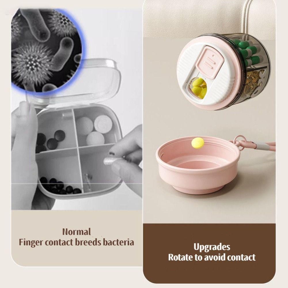 SNUGHOUSE Pill, Hộp đựng thuốc có dây buộc cửa sổ trực quan, có thể xoay được có nắp hộp đựng thuốc