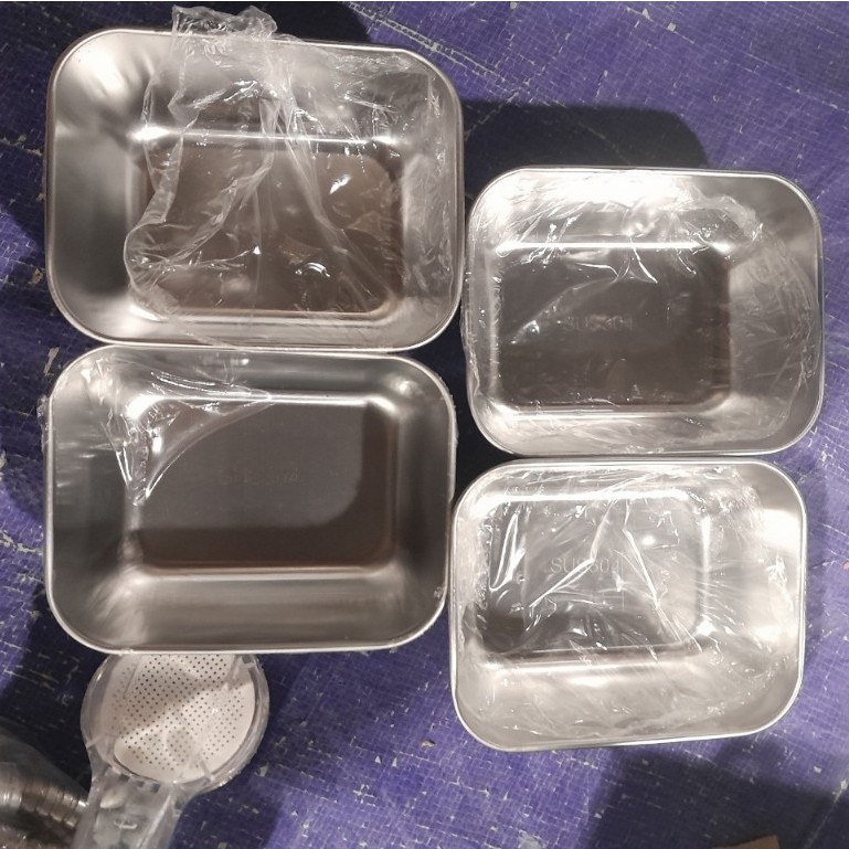 (COMBO 5) KHAY ĐỰNG THỰC PHẨM INOX 304 CÓ NẮP NHỰA - Hộp Bảo Quản Thực Phẩm 3 Size Tiện Lợi 22-24CM