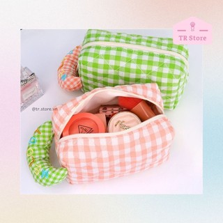 Túi đựng mỹ phẩm Melody sọc ca rô 2 kích thước makeup bag
