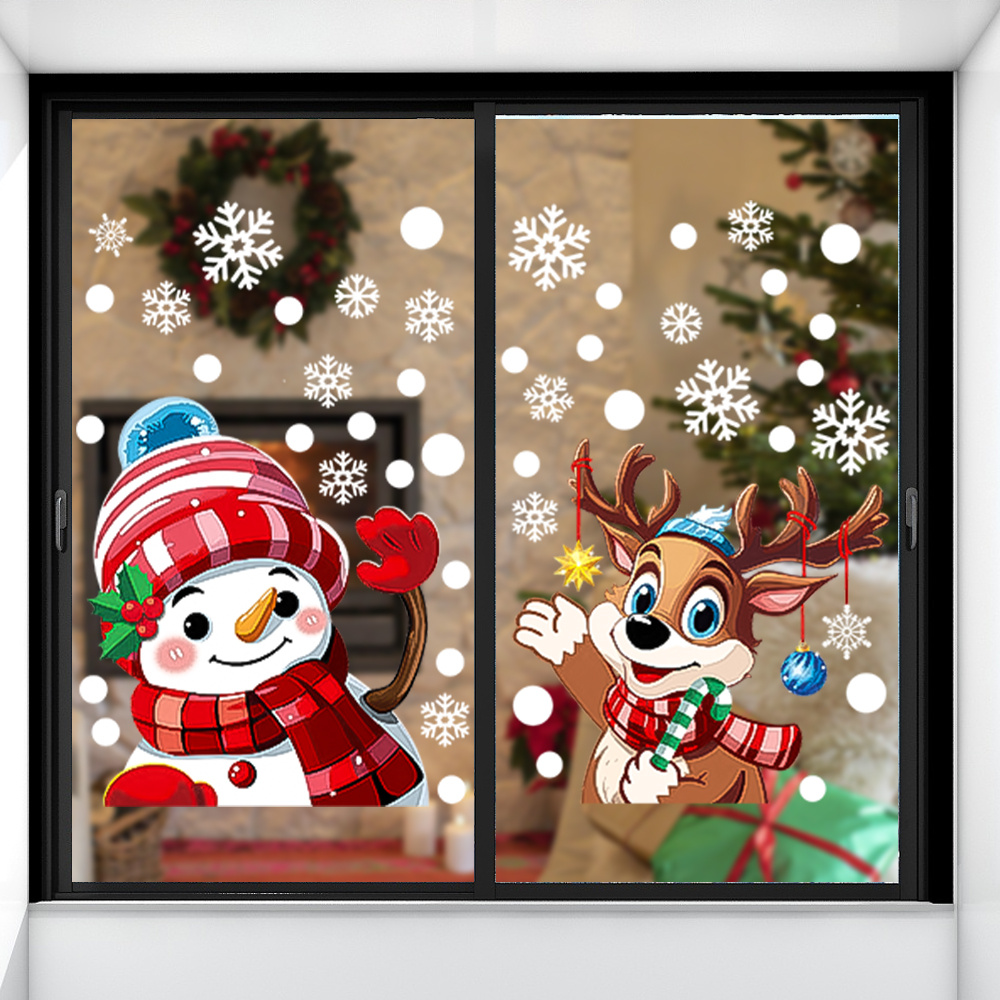 Nhãn Dán Cửa Sổ Giáng Sinh - Đề Can Kính Trang Trí Ông Già Noel Người Tuyết Nai Sừng Tấm - Trang Trí Tiệc Lễ Hội Tại Nhà Giáng Sinh - Nhãn Dán Tường Tĩnh PVC Tự Dính, Chống Thấm Nước