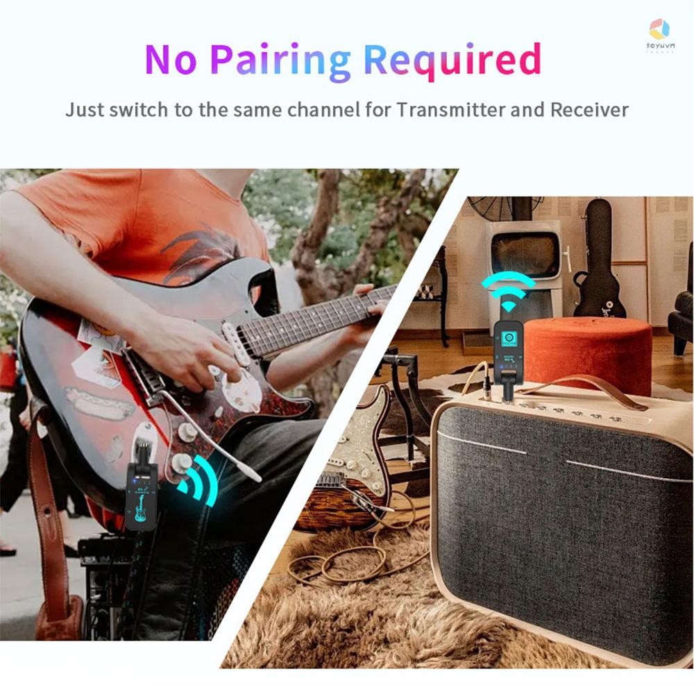Hệ thống đàn Guitar không dây 2.4G Bộ thu phát đàn Guitar có thể sạc lại cho đàn Guitar điện Bass Dụng cụ gió điện Cắm và chạy 48K / 16bit Truyền thời gian thực 282 Degr
