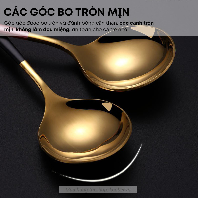 Muỗng Thìa Inox 304 Miệng Tròn Mạ Vàng Bạc Nhiều Màu Sang Trọng Ăn Cơm Súp Món Tráng Miệng Cao Cấp | 170