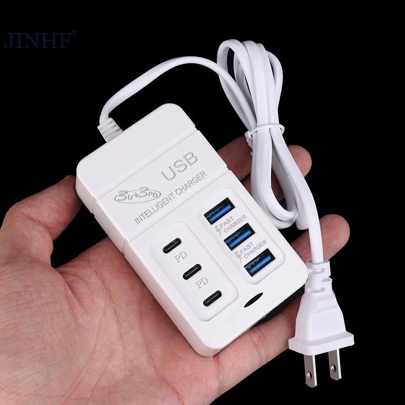 Jinhf 1 US Cắm 6 Cổng Sạc USB Đa Cổng 35W PD Type-C Điện Thoại Di Động Sạc Nhanh Tường Bộ Sạc TypeC USB Hub Adapter HOT