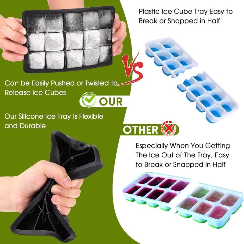 Khay làm đá viên lớn bằng silicon có nắp / Máy làm bóng đá có thể tái sử dụng / Khuôn làm đá vuông khổng lồ