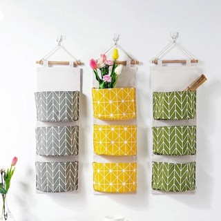 Tổ chức treo WOAY, 3 túi Túi đựng đồ treo chống nước, Túi đựng đồ lặt vặt bằng vải lanh Cotton dung tích lớn treo tường Trang trí nội thất