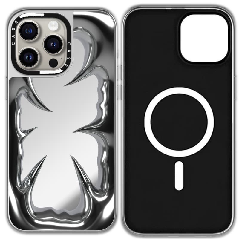 CASECASE X Vỏ Khung Nghiền Kim Loại Hút Từ Tính Đen & Bạc Gương iPhone IPhone 16 15 14 13 12 Pro Max Plus Ốp Lưng Cứng Có Hộp Khắc logo