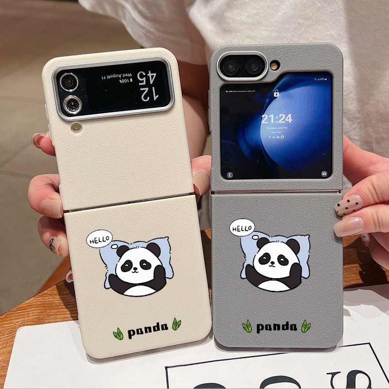 Dành Cho Samsung Galaxy Z Flip7 Flip6 Flip5 Flip4 Flip3 5G Hoạt Hình Gấu Trúc Họa Tiết Gấp Vỏ Điện Thoại Da Họa Tiết TPU Mềm Bao Da Cho Samsung Galaxy Z Flip 7 6 5 4 3