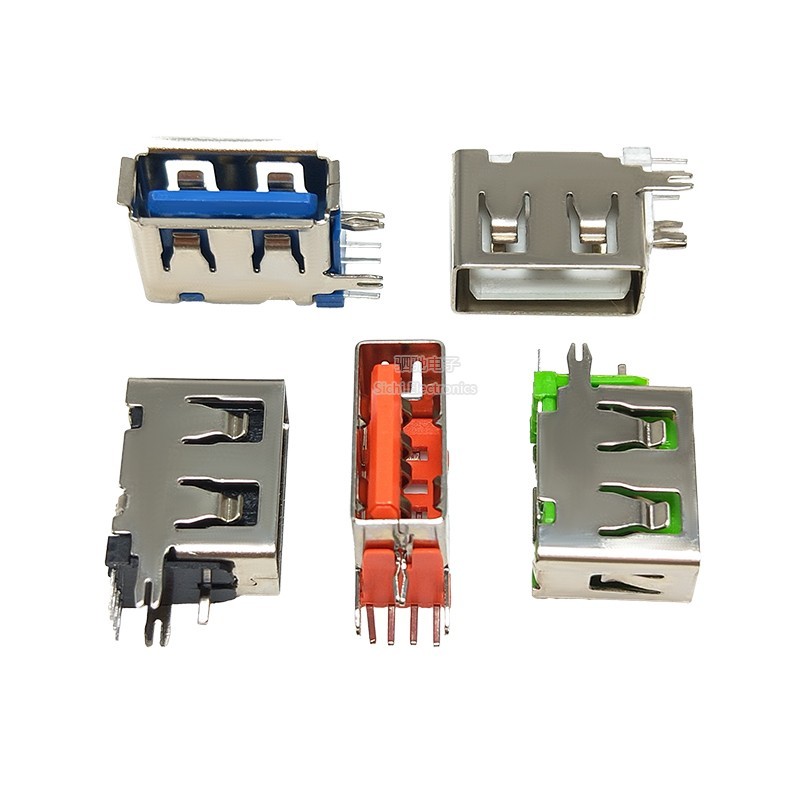 USB Nữ Ổ Cắm AF10.0 Thân Ngắn 10MM Dẹt Uốn Bên Cắm Dọc 90 Độ Cong Pin Giao Diện Ổ Cắm