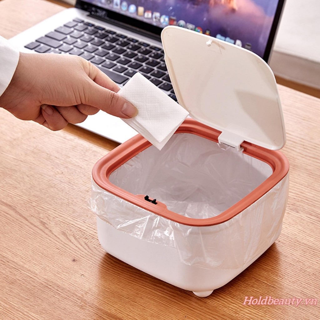 Thùng Rác Để Bàn Có Nắp Thùng Rác Nhỏ Hình Tròn / Vuông Thùng Rác Mini Cho Phòng Khách Văn Phòng Tại Nhà