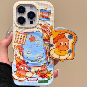 Phim hoạt hình dễ thương Bánh mì nướng việt quất Star Man Giá đỡ từ tính Vỏ điện thoại di động Thích hợp cho iPhone16 15 14 13 Pro max Bảo vệ Camera chống sốc Vỏ cứng chống rơi
