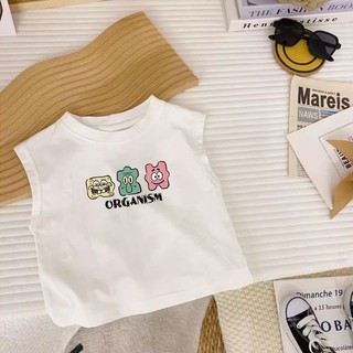Mùa Hè Nguyên Chất Cotton Trẻ Em Áo Thun Không Tay Bé Trai Bé Gái Hoạt Hình Dễ Thương In Hình Áo Vest Bé Hàn Quốc Top
