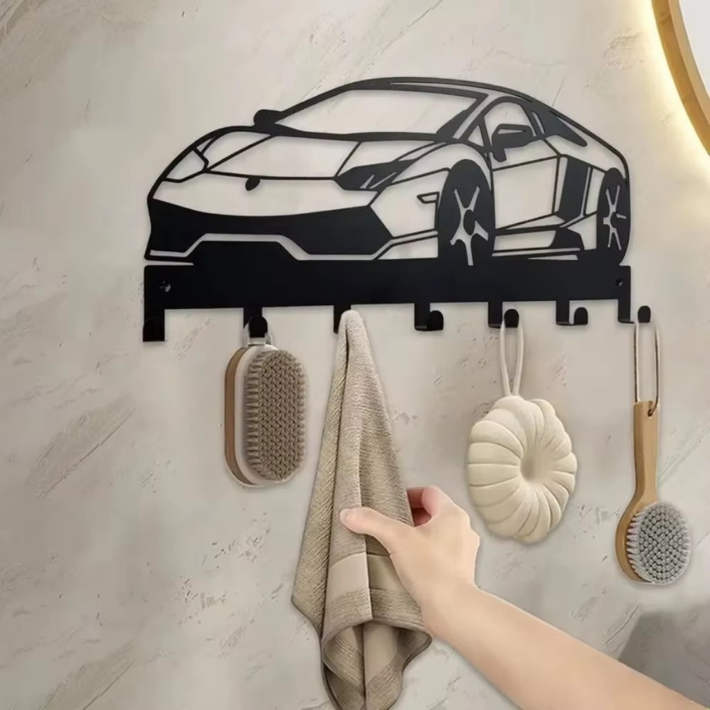 Hộp đựng chìa khóa kim loại màu đen sành điệu - 7 móc cho lối vào, gia đình & văn phòng - Móc treo chìa khóa tiết kiệm không gian bền bỉ cho chìa khóa ô tô và hơn thế nữa