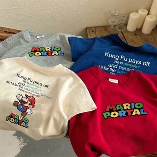 Phong Cách Mới Cotton Nguyên Chất Trẻ Em Hoạt Hình Bé Trai Áo Thun Tay Ngắn Bé Gái Nhiều Màu Sắc In Chữ Nửa Tay Cổ Tròn Top