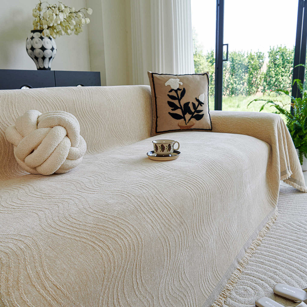 Vỏ Bọc Ghế Sofa Vải Nhung Jacquard Đơn Giản Hiện Đại Màu Trơn, Vỏ Bọc Một Mảnh Chống Trượt Đa Năng Cho Ghế Sofa, Vỏ Bọc Bảo Vệ Động Vật Hình Gợn Sóng Nước Đa Năng