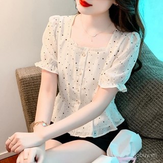 Áo Barong Hiện Đại dành cho Nữ, Style mới 2025 với chất liệu Voan tay ngắn, họa tiết chấm bi, thiết kế flattered