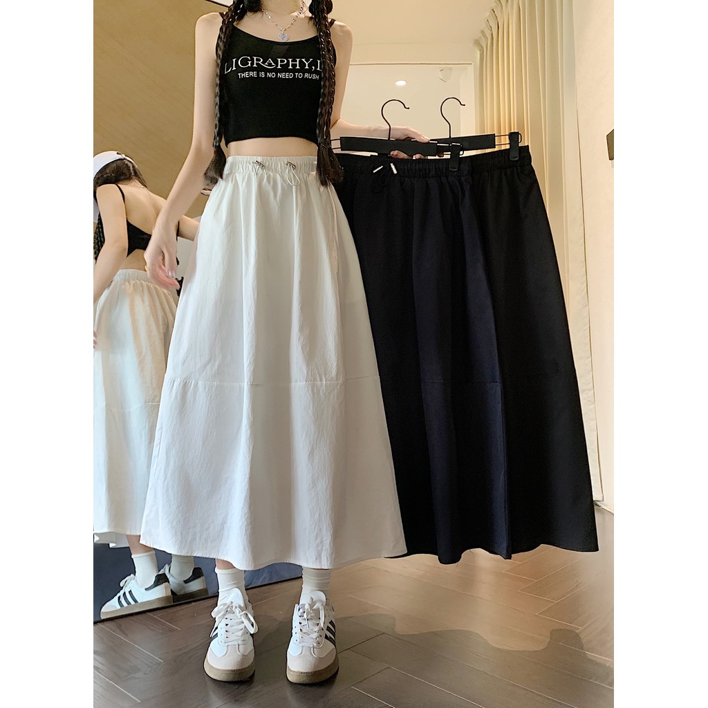 SUXI Váy chữ A dây rút đơn giản dành cho nữ mùa hè mới 250724