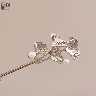 Kẹp tóc nữ với thiết kế đơn giản phong cách Trung Hoa từ ngọc trai và lá bạch quả, phù hợp cho sườn xám Hanfu hay tiệc cưới.