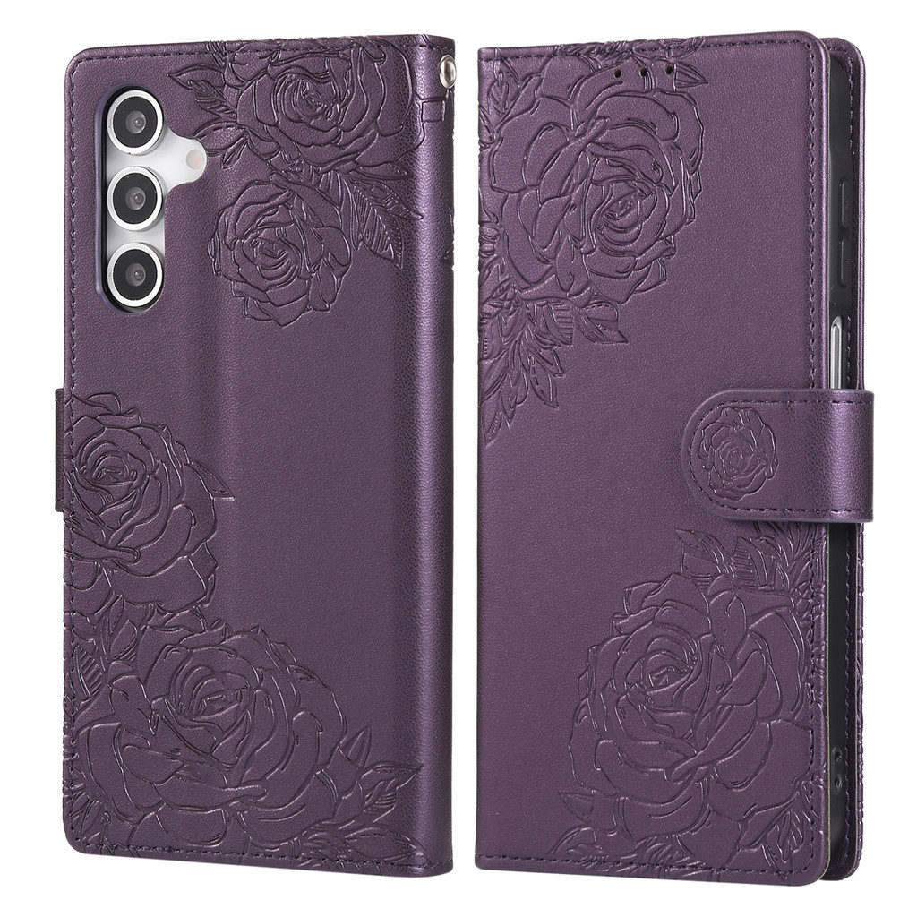 Ốp điện thoại ví từ tính bằng da Samsung Galaxy S25 Ultra S24 FE S23 Plus S22 A06 A16 A36 A56 5G S25 Edge Vintage Retro Flower Flip Cover Khe cắm thẻ Vỏ điện thoại PU