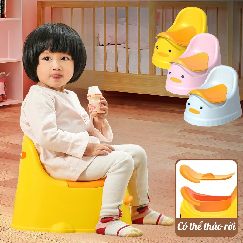 Bô Tập Đi Vệ Sinh Trẻ Em Hình Vịt Dễ Thương Có Tựa Lưng Êm Thiết Kế Chống Tràn Cho Bé Yêu Dinohome