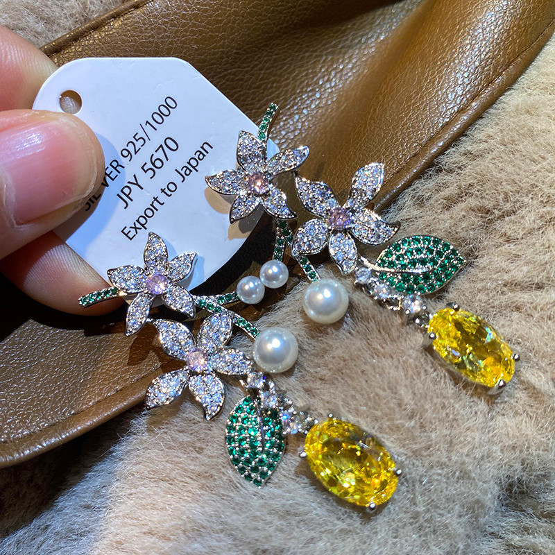 Bông tai dài hoa Zircon thời trang mới