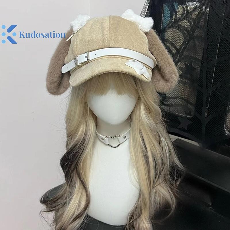 Kudosation Gothic Gothic Gothic Mũ Nồi Punk Xương Dài Tai Chó Con Mũ Dành Cho Nữ Bé Gái Cosplay Mũ Đa Năng Quà Tặng