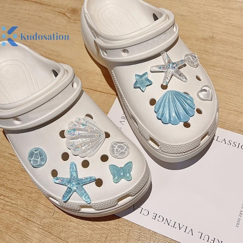 Kudosation 1 Bộ DIY Tắc Sandal Sân Vườn Giày Trang Trí Dễ Thương Sao Biển Nhựa Giày Quyến Rũ Phụ Kiện Khóa Chân Bé Gái Nữ Quà Tặng