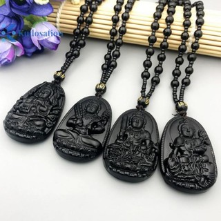 Kudosation Obsidian Đá Phật Hạt Dây Xích Vòng Cổ Bắt chước Ngọc Phật Giáo Bồ Tát Bùa Hộ Mệnh Talisman Trang Sức Dành Cho Nữ Bảo Vệ May Mắn