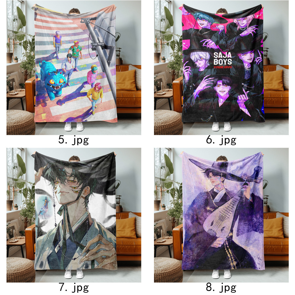 KPop Saja Boys Chăn Flannel in hình một mặt cá tính cho ghế Sofa, giường ngủ, văn phòng hoặc du lịch