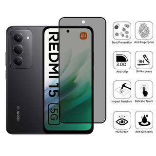 Redmi 15 Kính cường lực bảo mật 2 trong 1 Kính cường lực bảo vệ màn hình chống gián điệp cho Xiaomi Redmi 15C 14C A3 13C 13 12 4G 5G & Phim ống kính máy ảnh