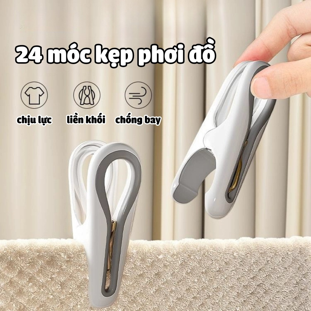 Combo 24 Móc Kẹp Đa Năng Liền Khối Hình Giọt Nước DinoHome, Kẹp Phơi Quần Áo Chống Rơi Chống Trượt