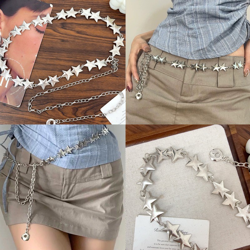 Dây Thắt Lưng Ngôi Sao Bạc - Phong Cách Y2K và INS, Điều Chỉnh Cho Nữ