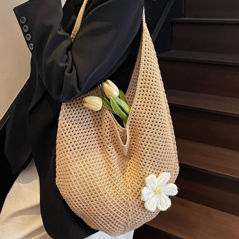 Túi cói tote lưới Hàn Quốc, Thiết kế kẹp nách thời trang,Công suất lớn, hoàn hảo đi biển