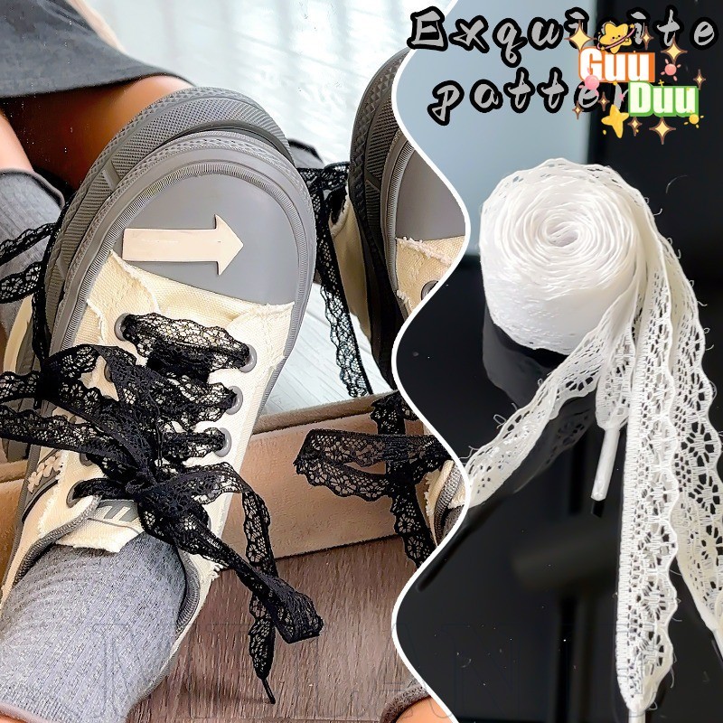 [GuuDuu] Dây giày ren rỗng - Phụ kiện trang trí giày DIY - Dây giày phẳng màu trơn - Đa chức năng, mềm mại, thoải mái - Thời trang, Phong cách INS, Dạo phố