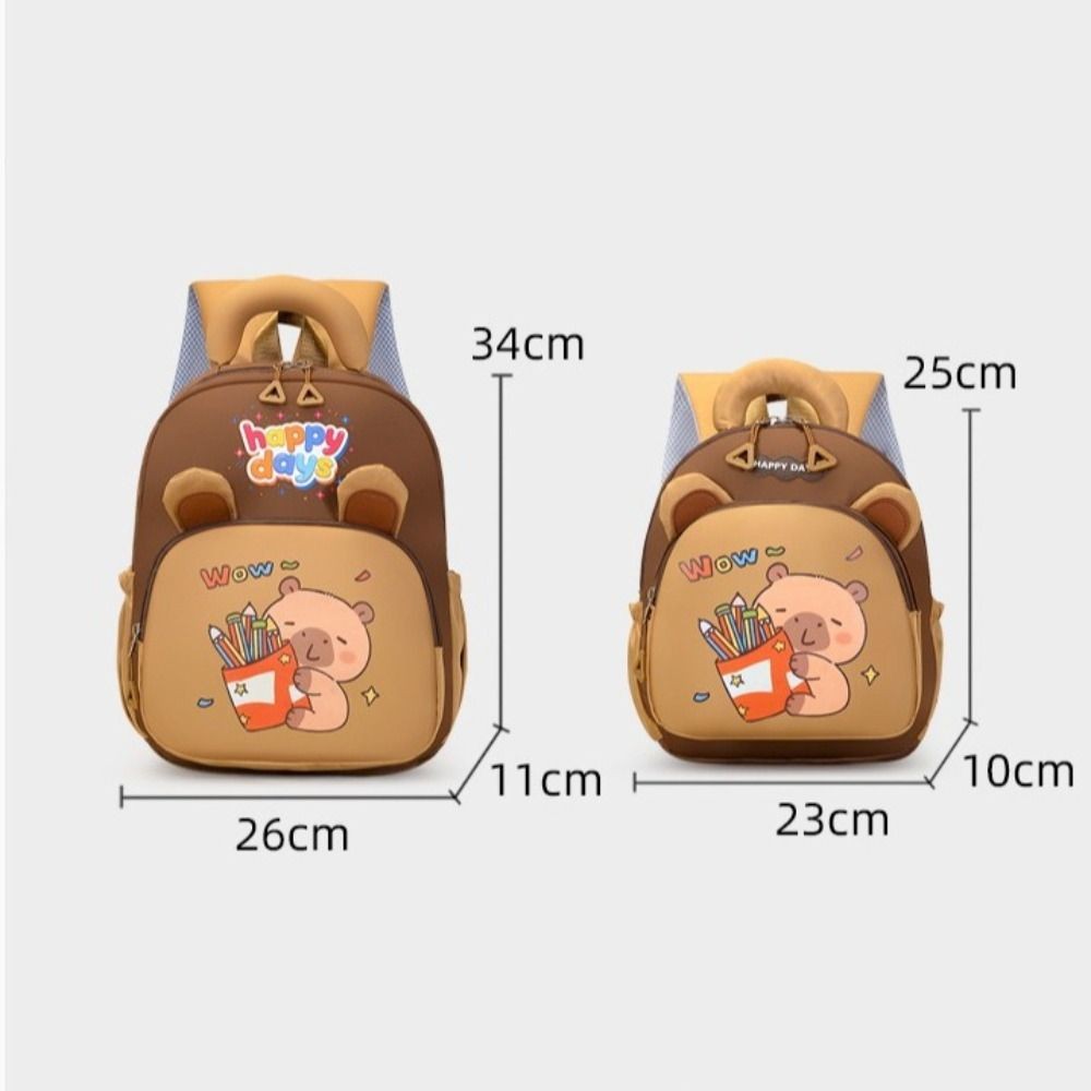 Ba lô HOBBYIN Capybara, Túi đi học Capybara Nylon dung tích lớn, Ba lô mẫu giáo nhiều túi nhẹ hoạt hình Kawaii