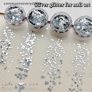 [savemoneyeveryday] 1 Hộp 3D Trái Tim Tròn Ngôi Sao Móng Tay Nghệ Thuật Quyến Rũ Sequin Nail Art Flake Bạc Sáng Bóng Quyến Rũ Phụ Kiện [vn]