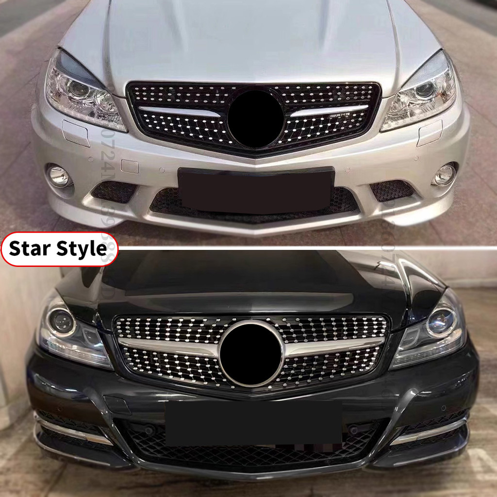 GT Kim Cương AMG Phong Cách Trước Lưới Tản Nhiệt Hood Nướng Cho Xe Mercedes Benz C class W204 C204 S204 2007 2008 2009 2010 2011 2012 2013 2014 Như C180 C200 C250 C300 Điều Chỉnh Phụ Kiện