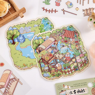ENWEI 3 Cái [Fantasy Life Series] Nhãn dán phong cảnh 3D Chất liệu chống nước Kích thước cực lớn Phong cách hoạt hình dễ thương Sổ lưu niệm Tạp chí Người lập kế hoạch Trang trí Nhãn dán văn phòng phẩm