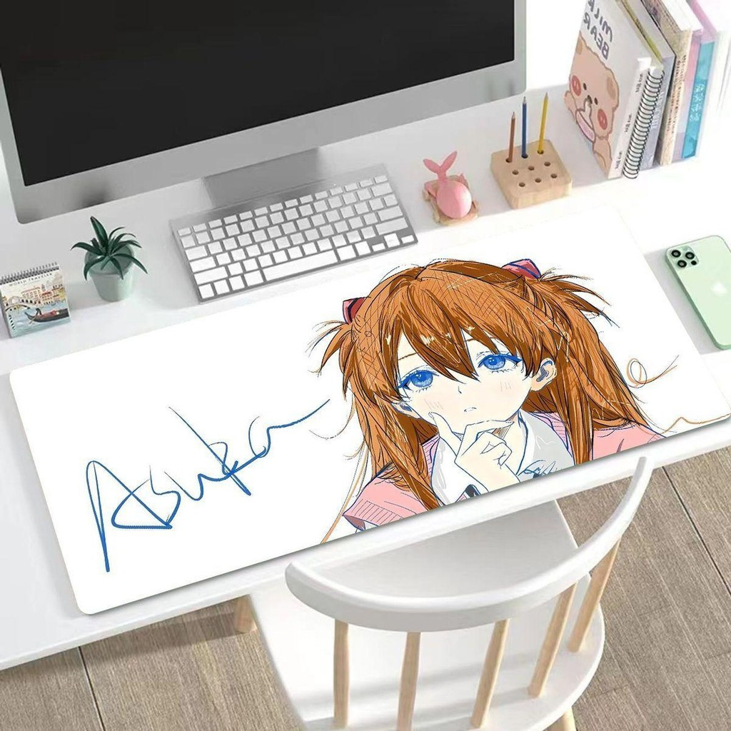 Tấm lót chuột nghệ thuật phác thảo Asuka Langley 90x40cm | Thảm để bàn dự thảo Evangelion | Vẽ bút chì phong cách Anime để học tập / chơi game