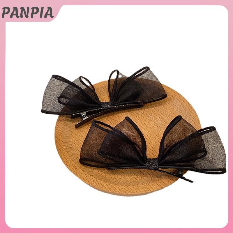 PNPIA-Đen Ren Hai Lớp Lưới Nơ Kẹp Tóc Cho Nữ Thời Trang Cô Gái Ngọt Ngào Sinh Viên Phụ Kiện Tóc