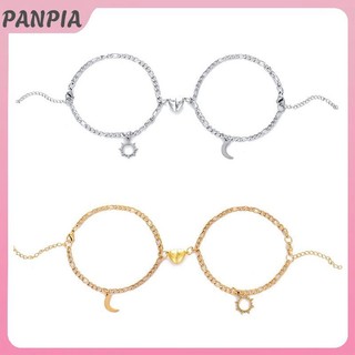 PANPIA-2 Chiếc Thép Không Gỉ Chống Phai Màu Hip-hop Tay Dây Xích Nam Châm Tình Yêu Mặt Trăng Mặt Trời Vòng Tay Cho Cặp Đôi Bạn Gái Trang Sức Tay Đơn Giản