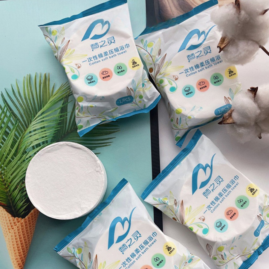 Khăn Tắm Nén Du Lịch, Khăn Cotton Dạng Nén Tiện Lợi, Khử Trùng Đảm Bảo Vệ Sinh Khi Đi Dã Ngoại