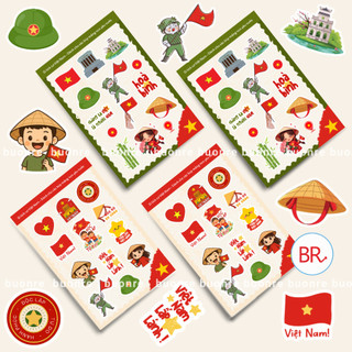 [Tặng Tem Tim] Set 10 Sticker Quốc Khánh 2/9-Tem Decal Chống Nước Họa Tiết Dễ Thương Trang Trí Điện Thoại,Laptop 02953