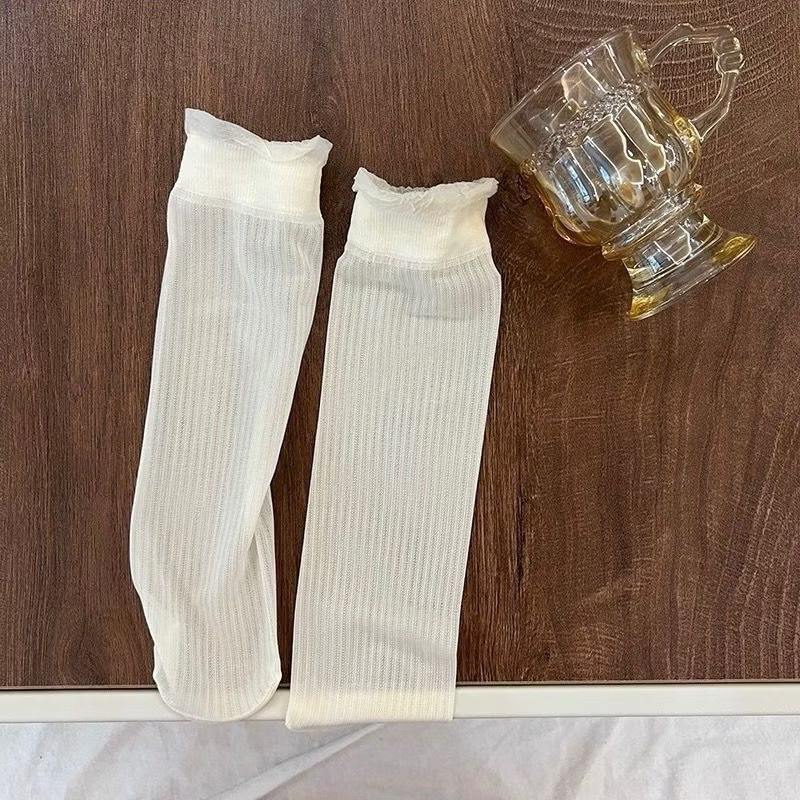 Combo 5 Đôi Tất lụa băng mỏng, mềm mại dễ thương, không gót chân ( Tất Hè Cổ Cao)