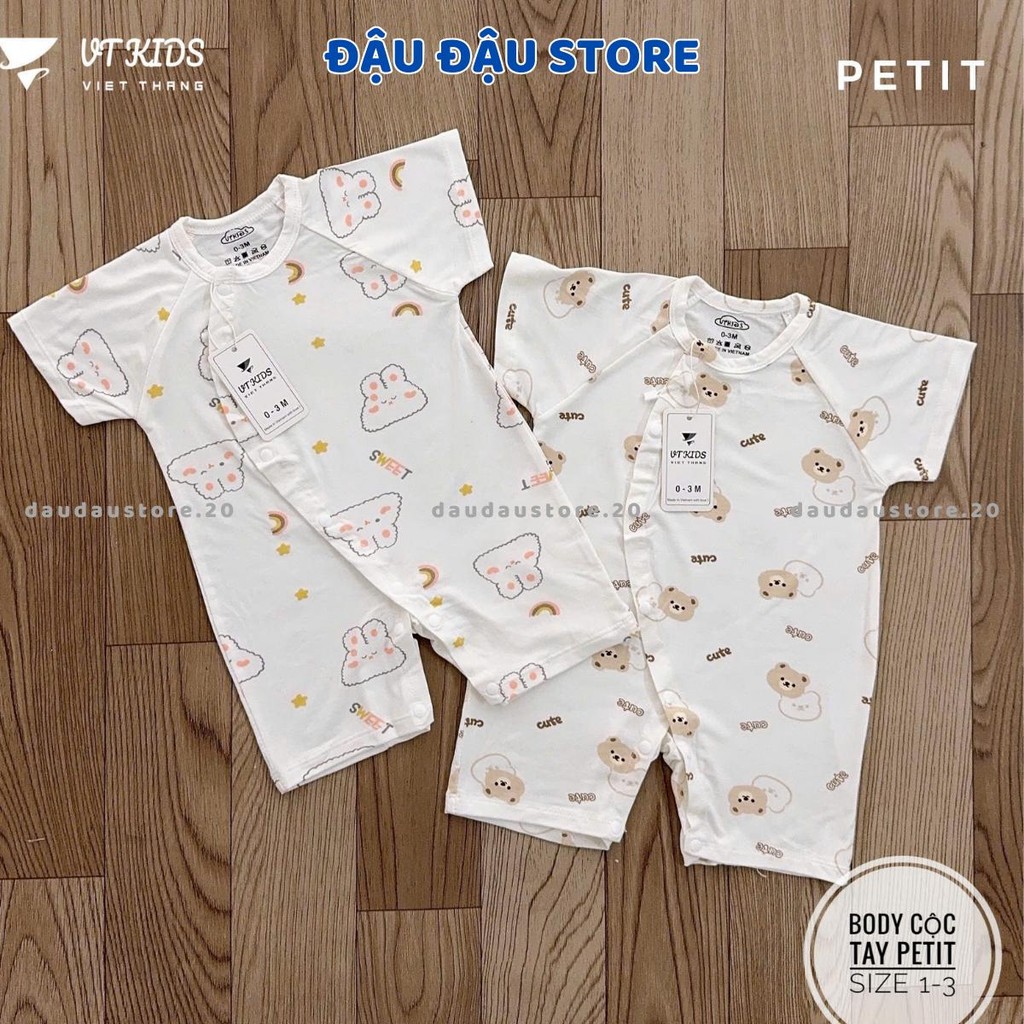 Set 2/3 Body Cộc Tay Thun Petit VT Cúc Bấm Vạt Chéo Sơ Sinh mềm mịn cho bé trai bé gái 3-9kg VT-BDC06 Đậu Đậu Store